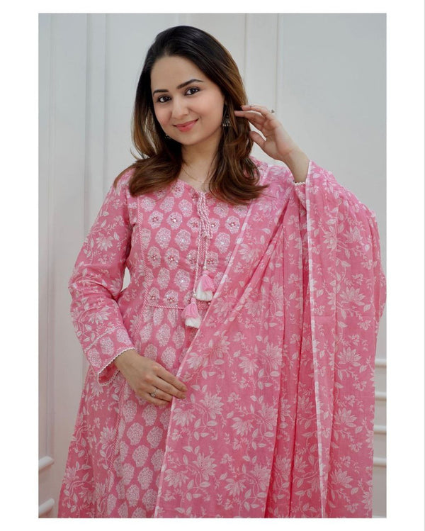 Pink Floral Afghani Suit Set