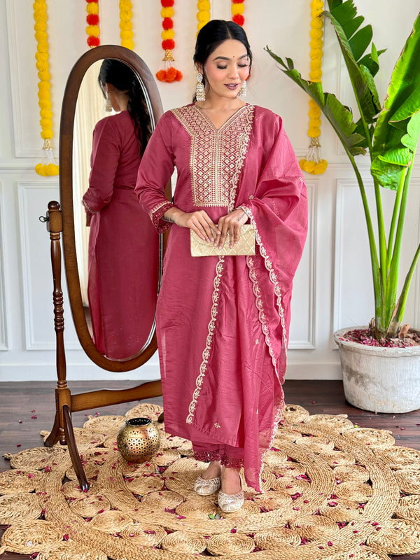 trendy and morden Kurta - Set designer, with Viscose Fabric & dark pink color