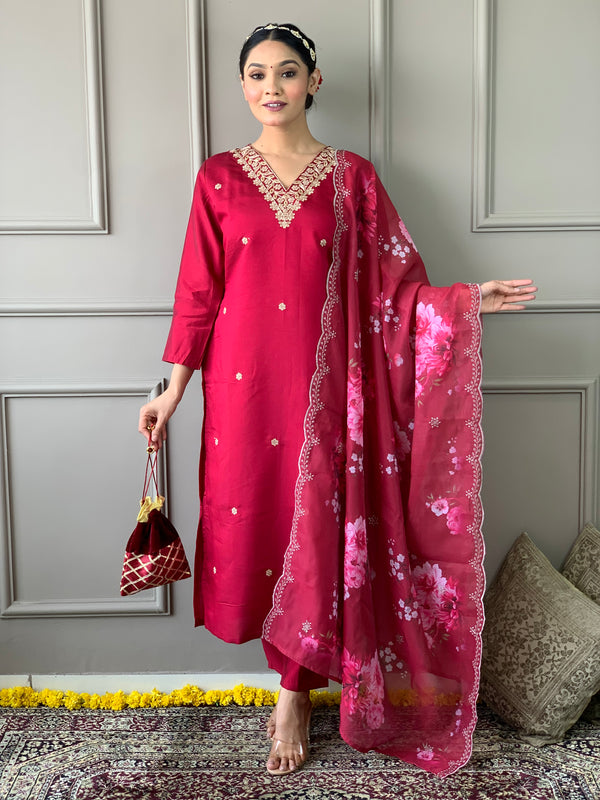 trendy and morden Kurta - Set designer, with Viscose Fabric & dark pink