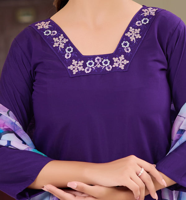 trendy and morden Round Neck Kurta -set designer, Purple